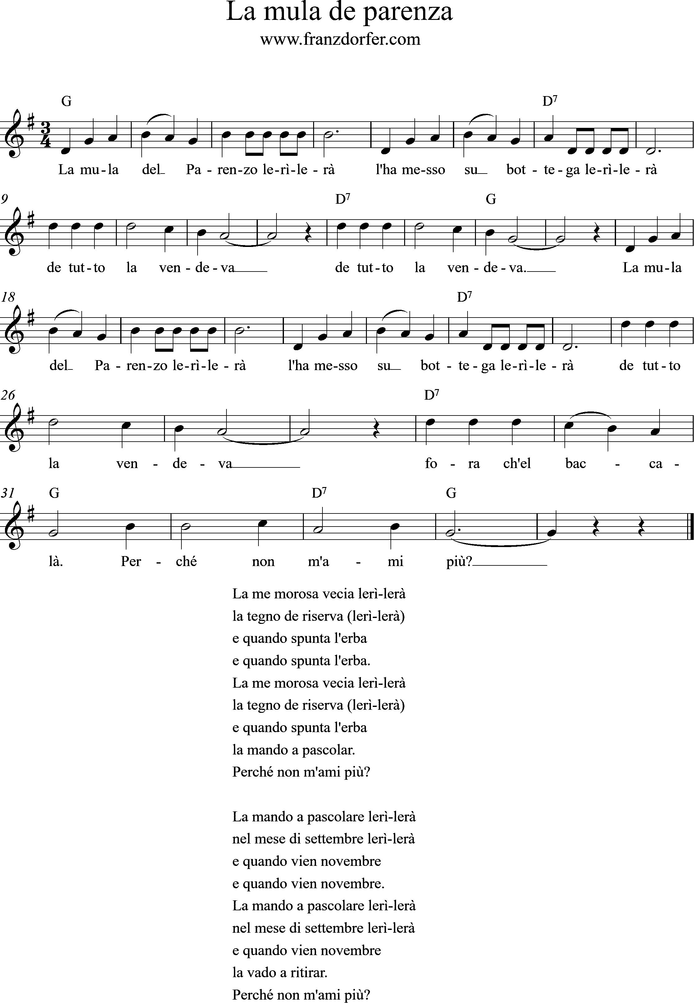 partitura, la mula- G-Major